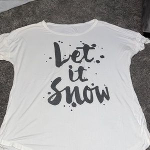 white graphic tee with black writing